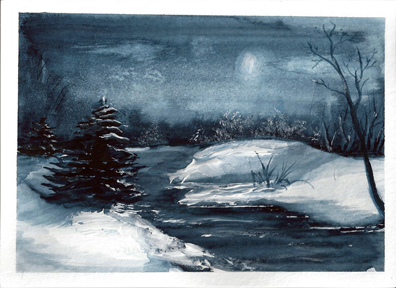 Watercolor winter scene
